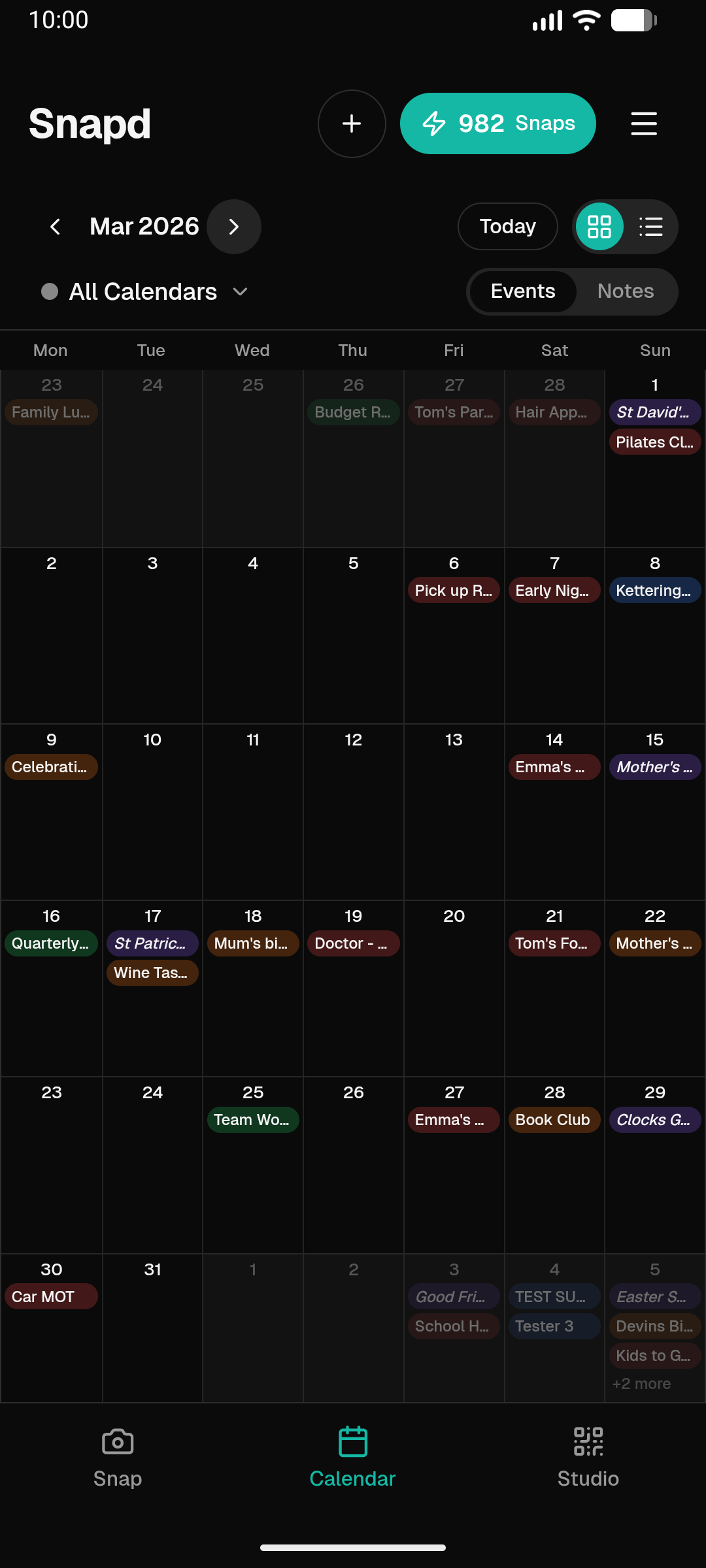 Snapd calendar view